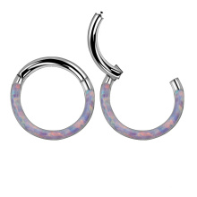 Titanium Inlaid Purple Opal Face Front Hinged Clicker Segment Ring Ear Hook Piercing Jewelry